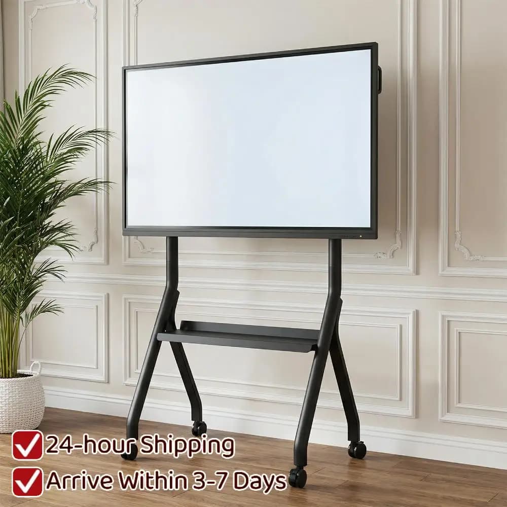 Supporto TV mobile per schermi da 42 a 75 pollici, mensola TV girevole regolabile in altezza con ruote e mensola per laptop per ufficio/aula/casa