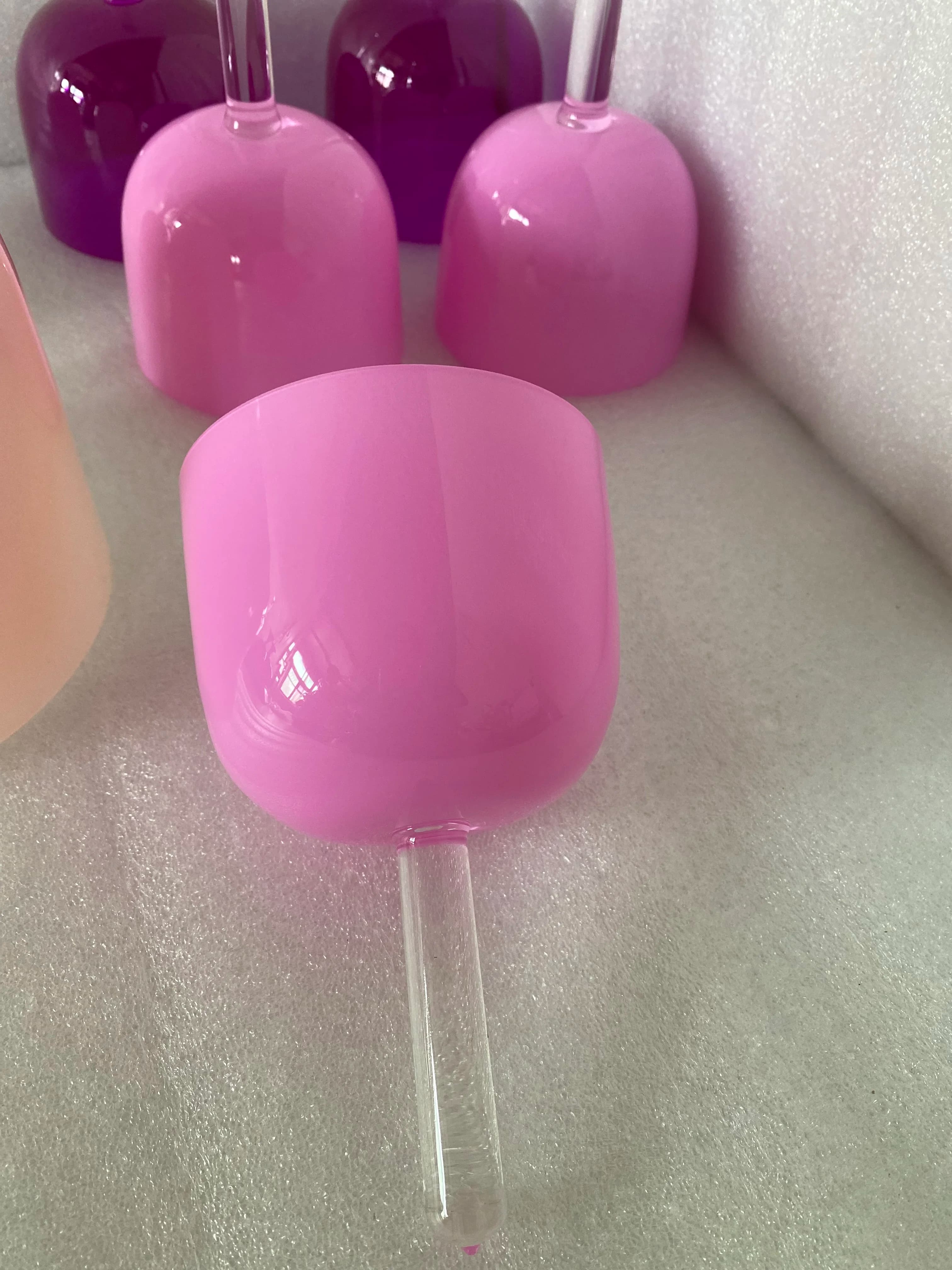 528Hz crystal singing handle bowl pastel pink color for sound healing size about 4.5"