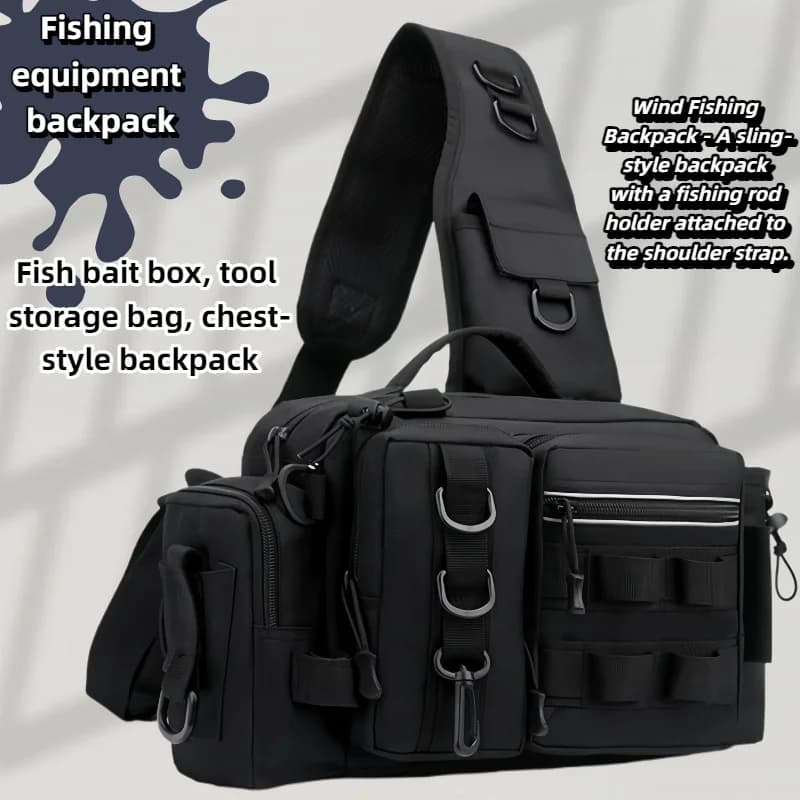 Fishing backpack with bait box and tool bag, men's fishing backpack, bag with fishing rod support, for outdoor fishing