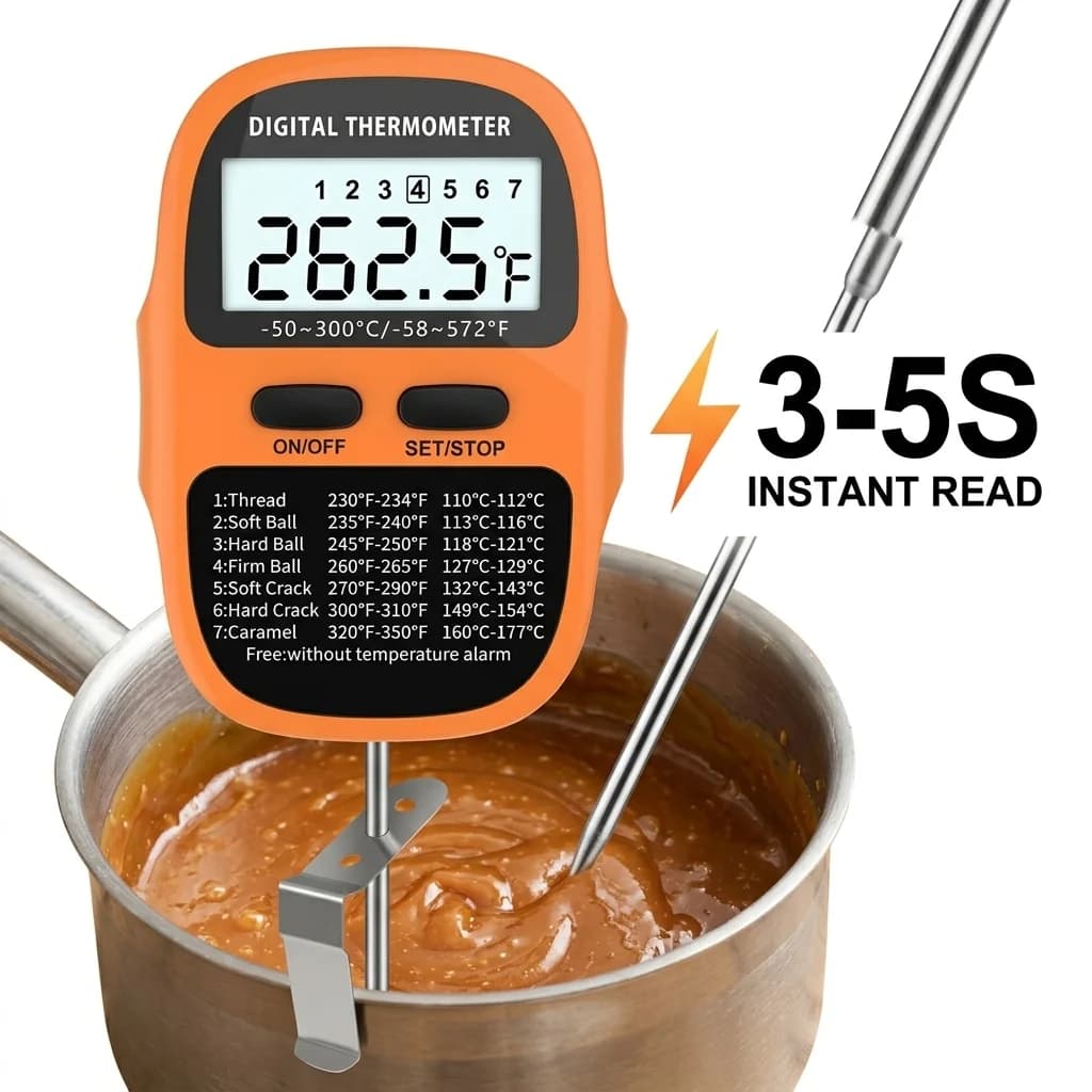Termometro Digitale da Cucina per Alimenti e Carne con Lettura Istantanea, Ampio Display LCD, per Cucinare, BBQ, Grigliate, Dolci e Caramelle, con Sonda Elettronica
