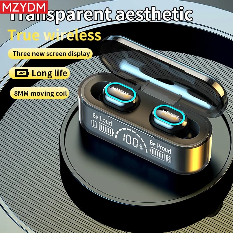 Bluetooth Wireless TWS Headset with Charging Box Microphone with Noise Cancellation Auxiliary Headphones with LED Display Sports Headset