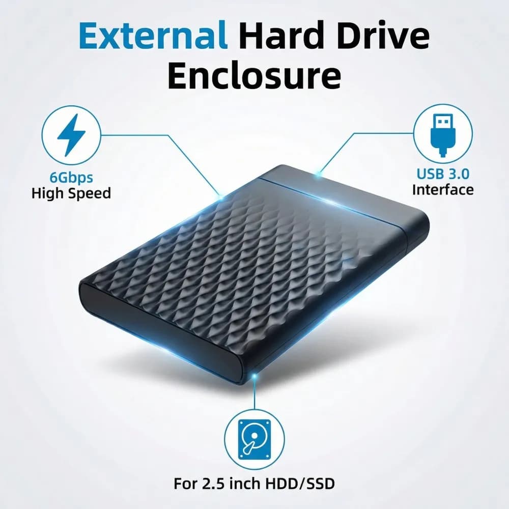 TISHRIC Case esterno per disco rigido da 2,5 pollici, custodia SATA a USB 3.0 per disco rigido, custodia HDD 2.5, custodia fino a 6 Gbps per laptop
