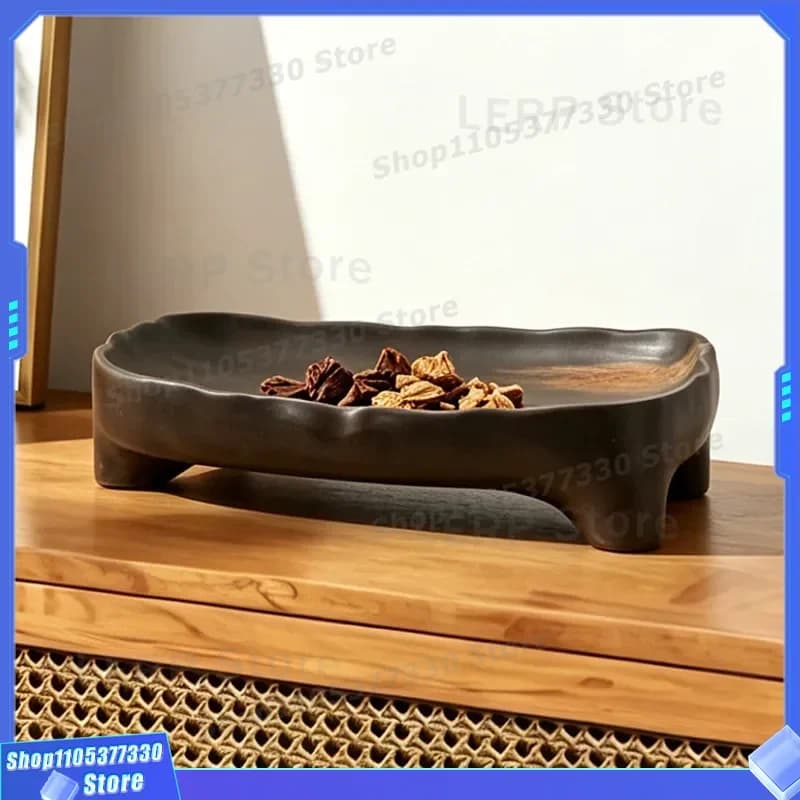 Vintage Wabi Sansan Style Geometric Tripod Fruit Plate Antique Special Shaped Art Tray for Living Room Coffee Table B&B Home