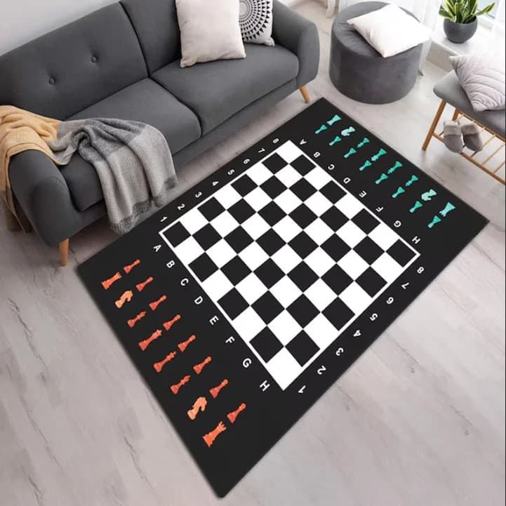Set di Scacchi con Tappeto, Tappeto Stampato a Colori Vivaci Lavabile Antiscivolo, Regalo per Amanti degli Scacchi, Decorazione per la Casa