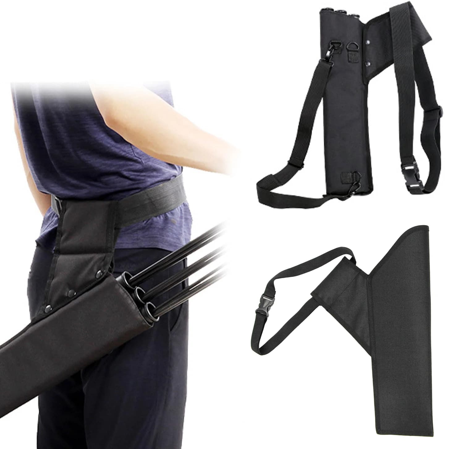 Borsa da trasporto per tiro con l'arco con freccia appesa in vita con faretra per anca a 3 tubi con cintura regolabile con tasche