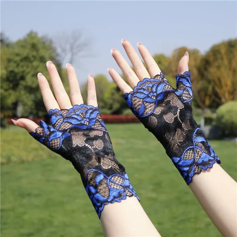 Guanti in Pizzo a Mezze Dita alla Moda con Protezione Solare per Donne, Sottili ed Eleganti, per Danza e Spettacoli
