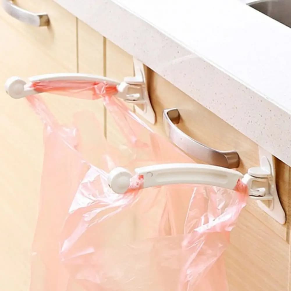 Ganci per sacchetti della spazzatura per armadietti da cucina, porta dell'armadio, supporto per appendere 2 pezzi/pacco, ganci per rifiuti in plastica per sacchetti di immagazzinaggio