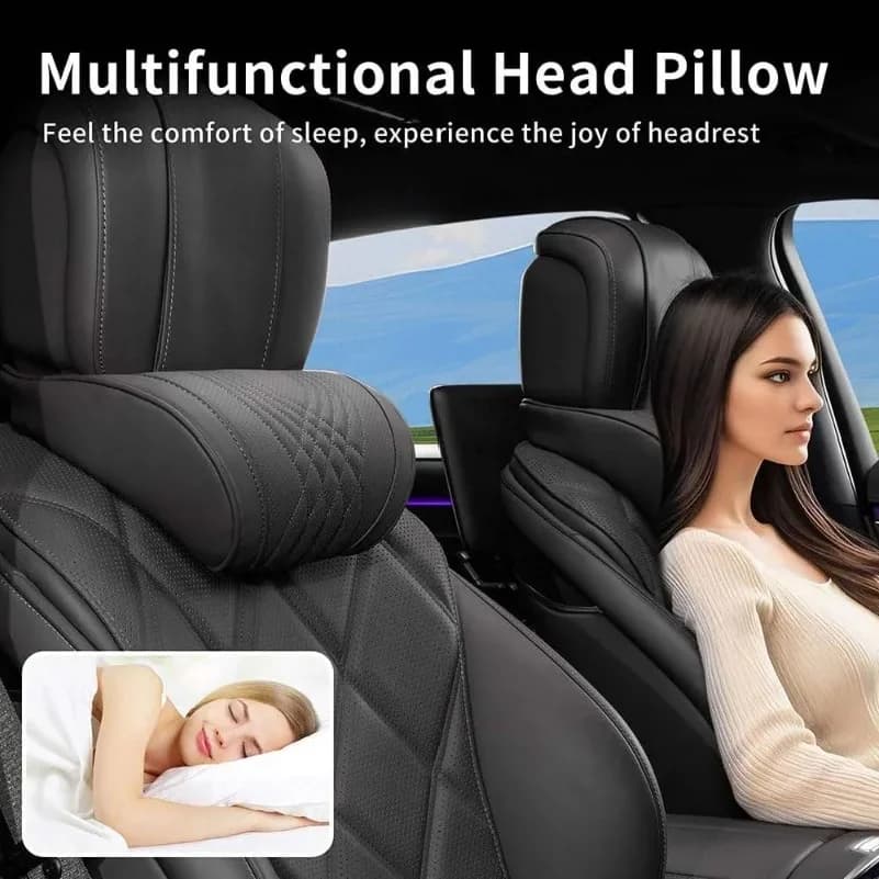 Cuscino Poggiatesta in Pelle per Auto, SUV, Berlina, Morbido e Confortevole, in Memory Foam per Viaggi e Guida