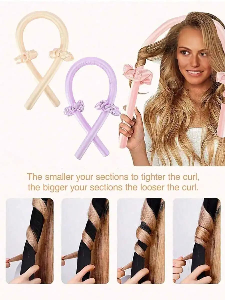 Set di 3 strumenti per lo styling dei capelli senza calore: fascia per capelli in seta e bigodini in schiuma per ricci morbidi, capelli lunghi, tutti i tipi di capelli, uso domestico