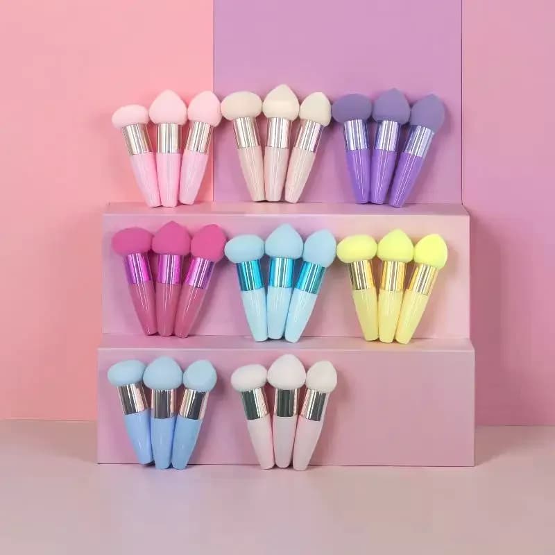 3PCS Mushroom Head Makeup Brushes Women Beauty Foundation Sponge Powder Puff With Handle Smooth Shaped Cosmetic Tool