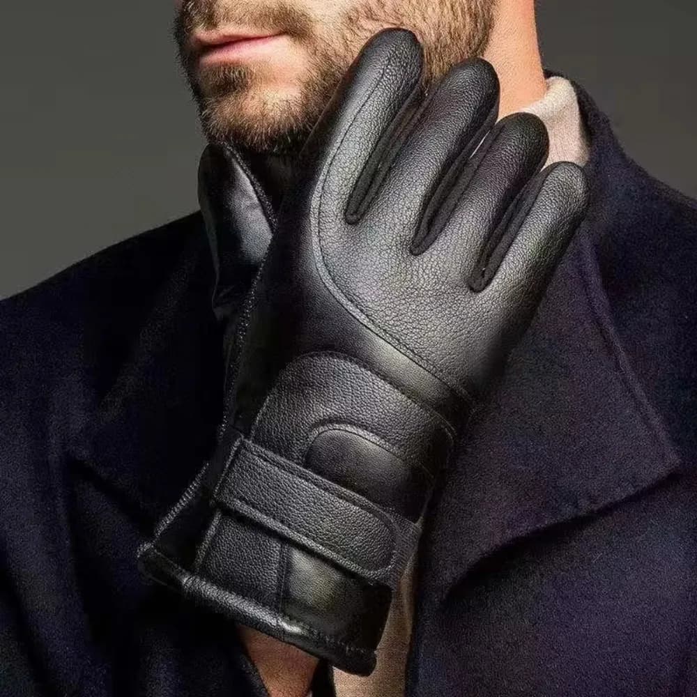 1 Pair Touchscreen Leather Gloves Waterproof Fleece-Lined Motorcycle Riding Gloves Thickened Windproof Winter Warm Gloves Men