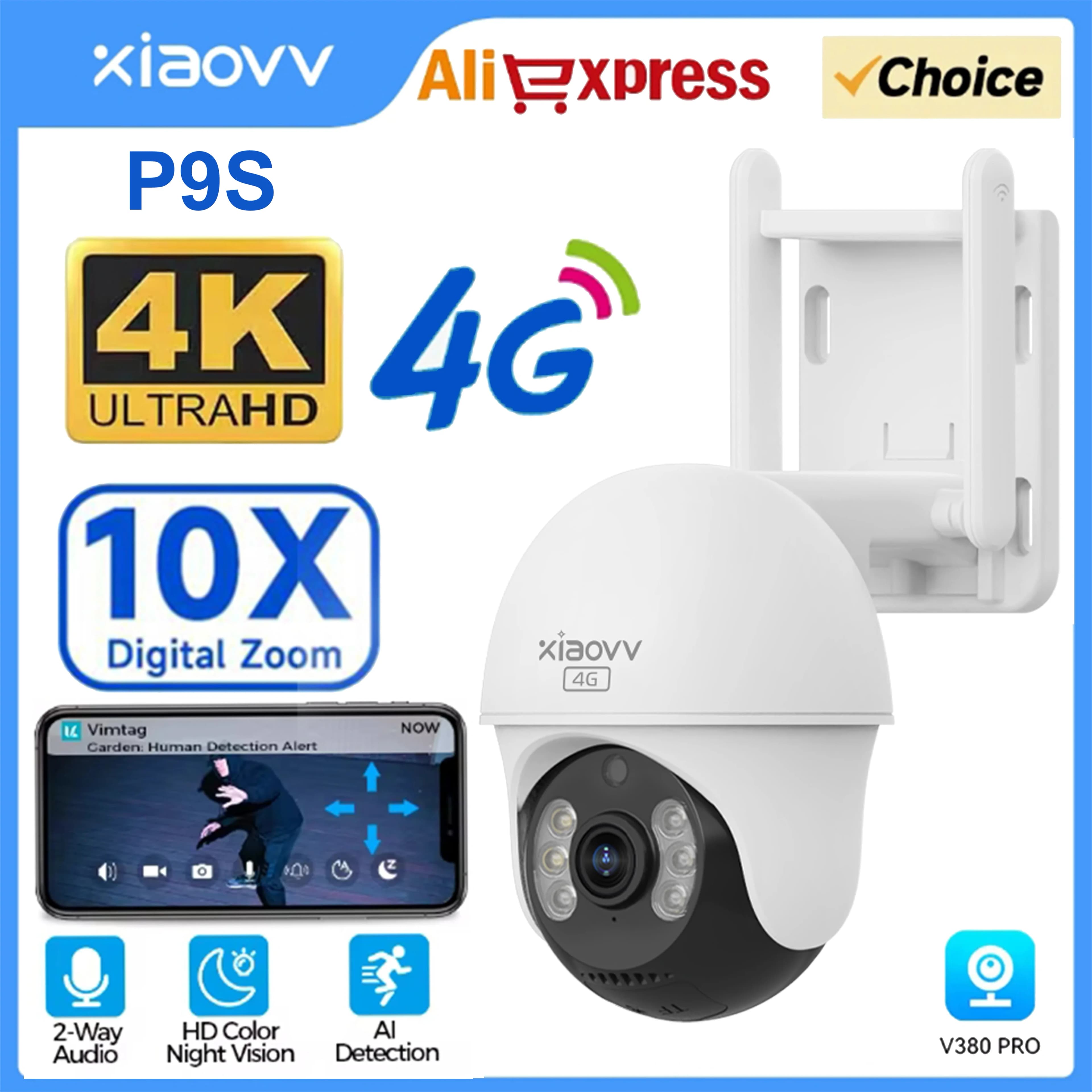 XIAOVV 4G SIM 3MP Starlight Telecamera PTZ di sicurezza esterna IP66 impermeabile con conversazione bidirezionale e rilevamento del movimento Monitoraggio remoto