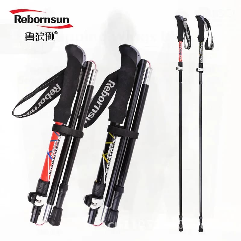 Robinson Trekking Stick Ultralight Folding Aluminum Alloy Telescopic Walking Stick For Bottom Race Black Red