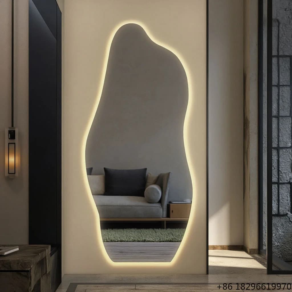 Irregular LED Bathroom Mirror Smart Anti-Fog Backlit Wall Mounted Vanity Mirror for Home Hotel Bathroom Decor