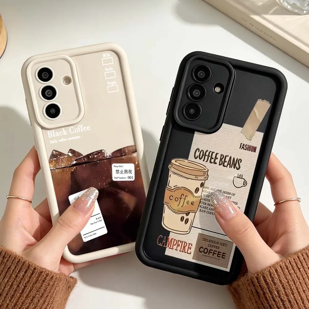 Coffee Beans Cup For Samsung A03 A04 A05 A06 A07 A24 A23 A22 A21s A17 A16 A15 A14 A13 A12 5G Eye Ladder Phone Case