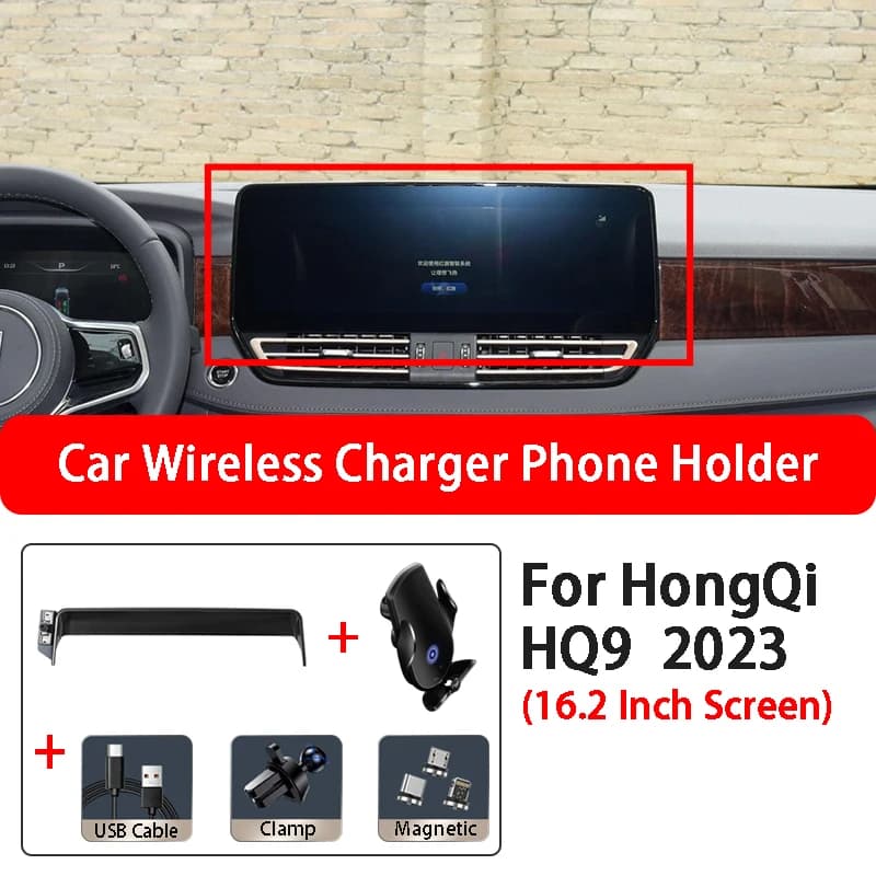 Misura Per HongQi HQ9 2023 Schermo Da 16.2 Pollici Accessori Per Auto Schermo di Navigazione Per Auto Ricarica Senza Fili Base Del Supporto Del Telefono Mobile