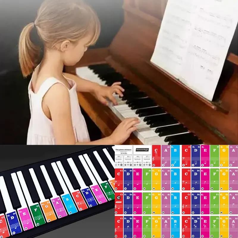 37/49/61/88 tasti Nuovi adesivi colorati trasparenti per tastiera di pianoforte Tastiera elettronica Nome sonoro Chiave Stave Note Simbolo adesivo