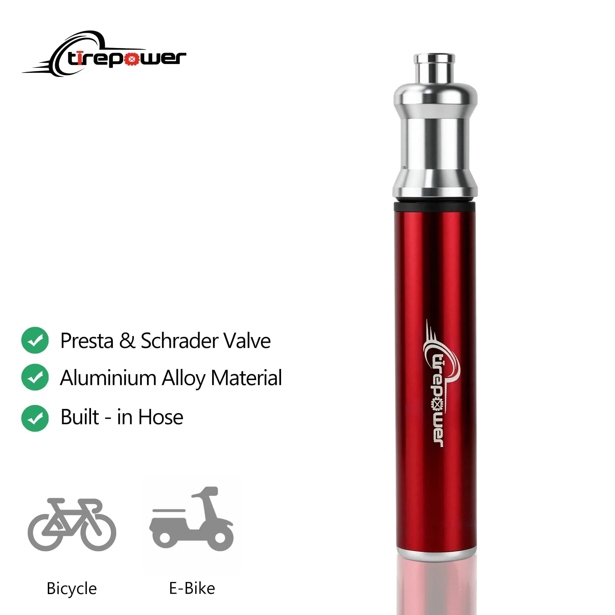 Ctrepower Portable MTB Road Bike Pump 80 PSI Presta Schrader Valves Mini Cycling Tire Inflator Hand Air Pump Bike Accessories