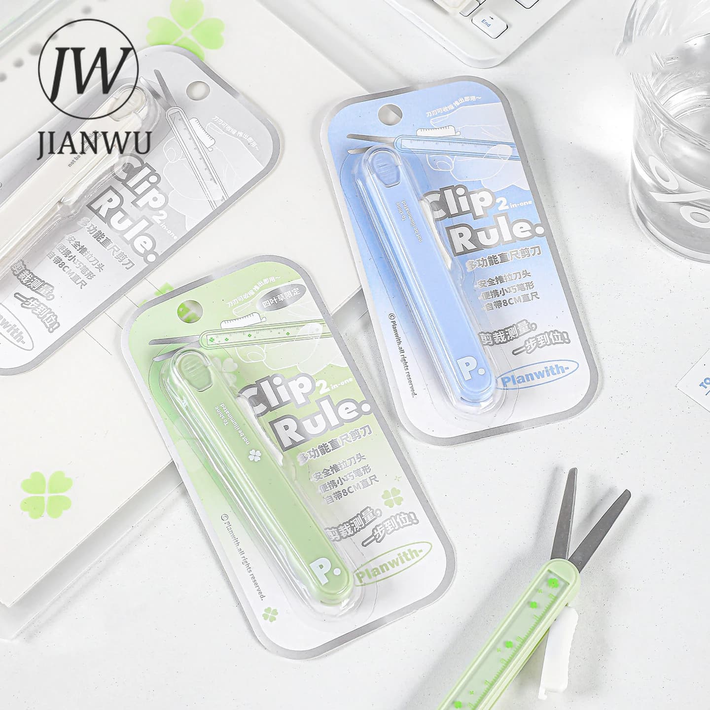 JIANWU Multifunzionale Due-in-one Forbici Righello Utilità Coltello Ufficiale Materiale Utensile da Taglio Creativo Studente Forniture di Cancelleria