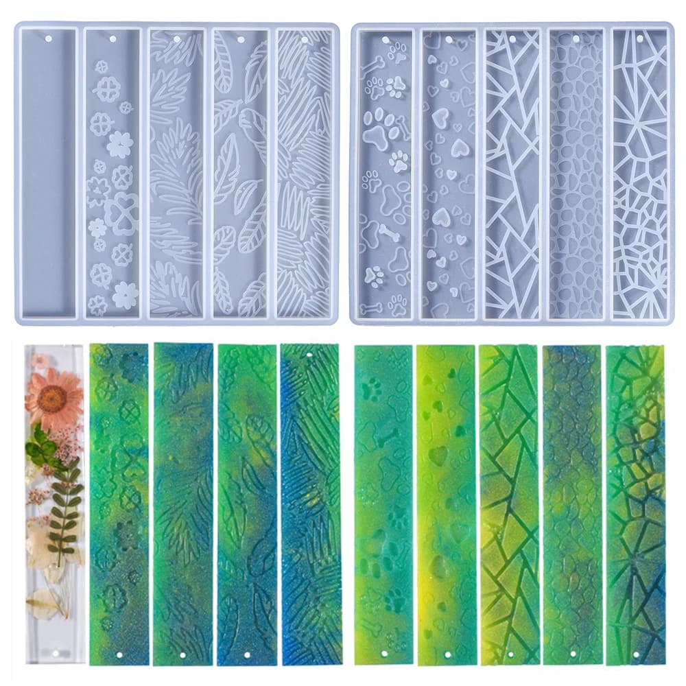 Stampo in resina epossidica di cristallo fai-da-te Foglie Artiglio di gatto Fiore d'amore Stampo in silicone rettangolare con segnalibro a pagina intera