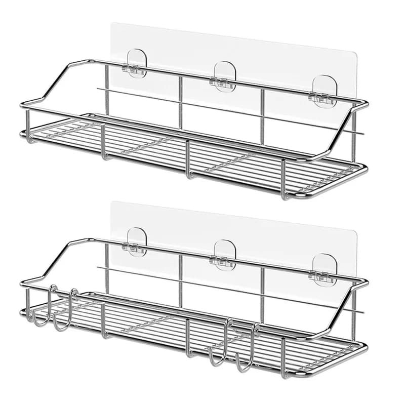 2 Pack Silver Adhesive Shower Caddy Shower Shelf Organizer for Bathroom Storage Shelves & Racks