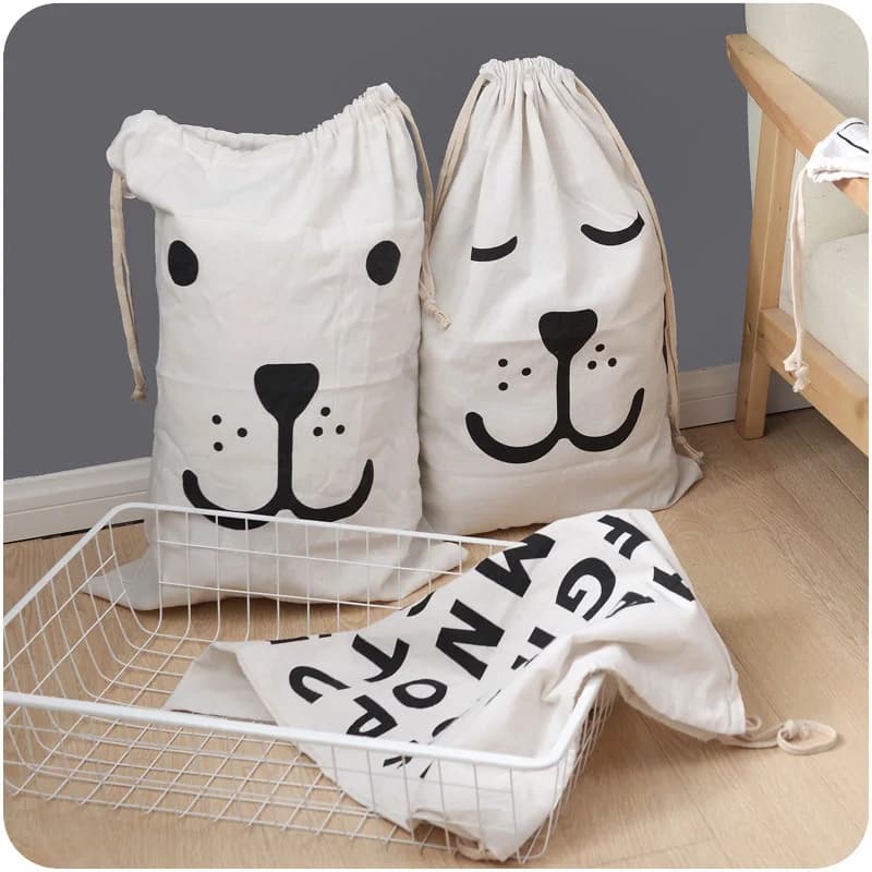 Grande borsa per la biancheria in cotone e lino, borsa per riporre i giocattoli, tessuto stampato, borsoni con coulisse, borse organizer per vestiti sporchi