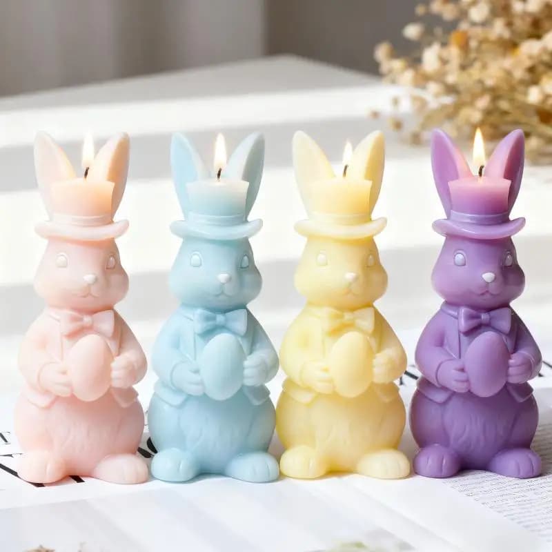 Stampo in Silicone 3D a Forma di Coniglio con Papillon per Candele di Pasqua, Stampi in Resina Aromatica Fatti a Mano, Forma di Coniglio Cartone Animato per Forniture di Produzione Candele