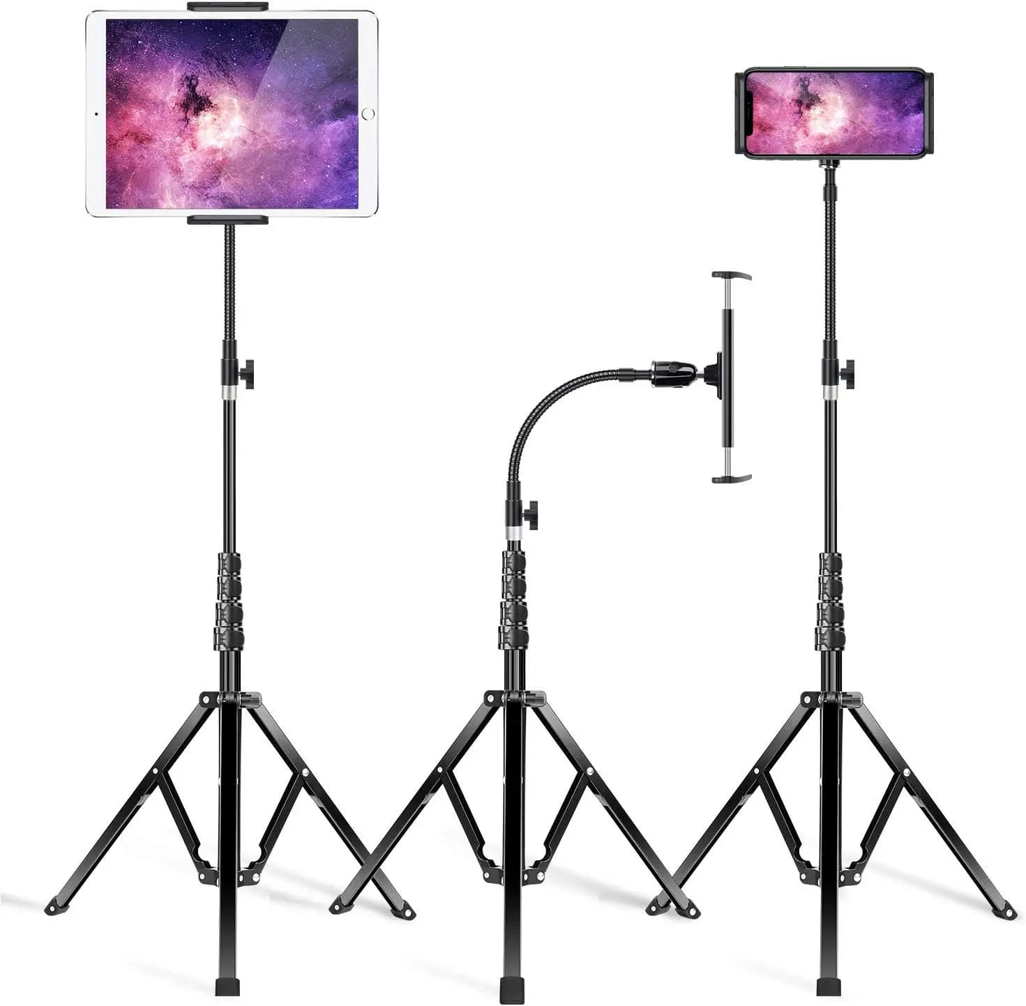 Supporto da pavimento regolabile in metallo da 72'' per iPad Pro, Air, Mini e iPhone, treppiede in alluminio resistente