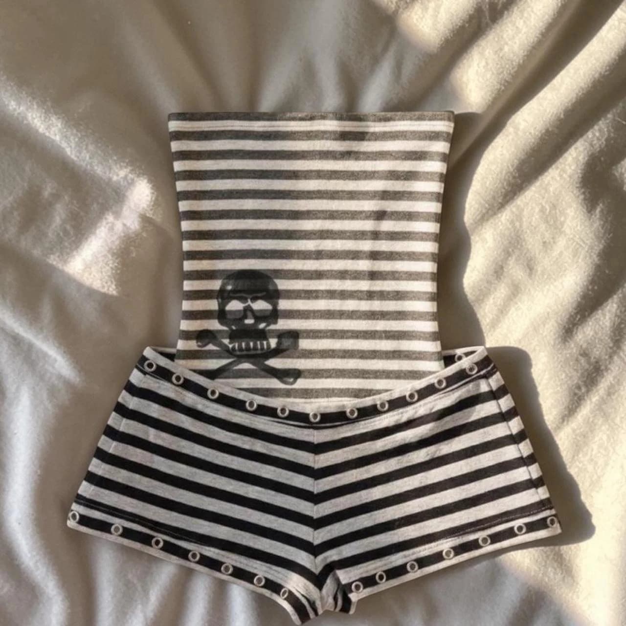 Y2K Summer new trend striped skull print fashionable retro spicy girl personality strapless backless vest women's clothing