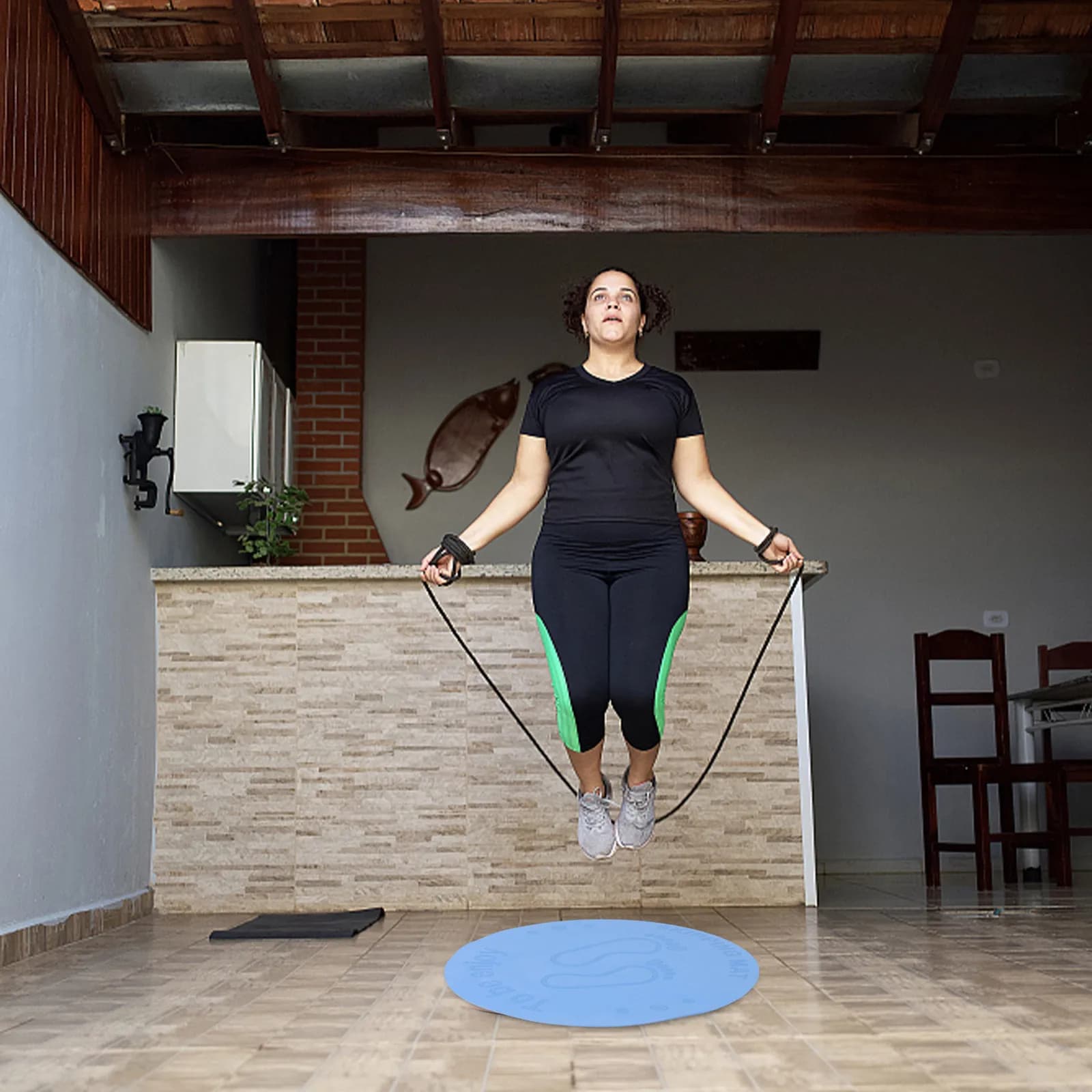 Jumping Mat with Corda, Round, TPE, Anti-vibration, Anti-slip, for Home, Fitness, Exercises, Yoga