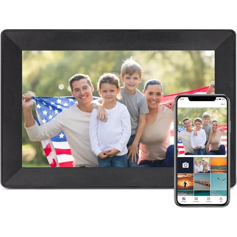 Cornice Digitale 10.1 Pollici IPS HD Touch con Rotazione Automatica, 16GB di Memoria, Condividi Foto e Video, Idea Regalo