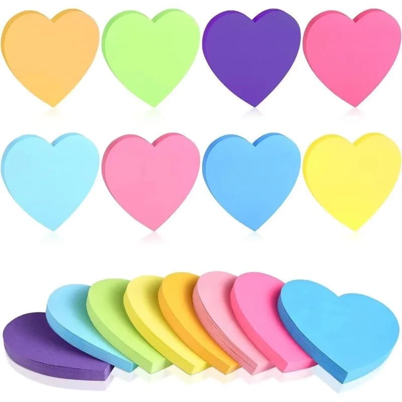 8 libri di foglietti adesivi a forma di cuore - Adesivo forte, rimozione senza residui, per diari, quaderni, scrapbook - Scuola, ufficio e artigianato
