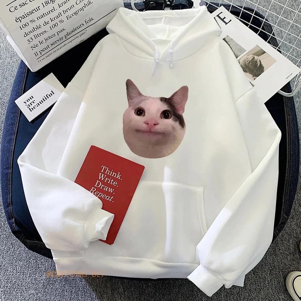 Felpe con cappuccio Meme Cats Felpe con stampa grafica Kawaii casual da donna Comode felpe con cappuccio da ragazza a maniche lunghe morbide in pile