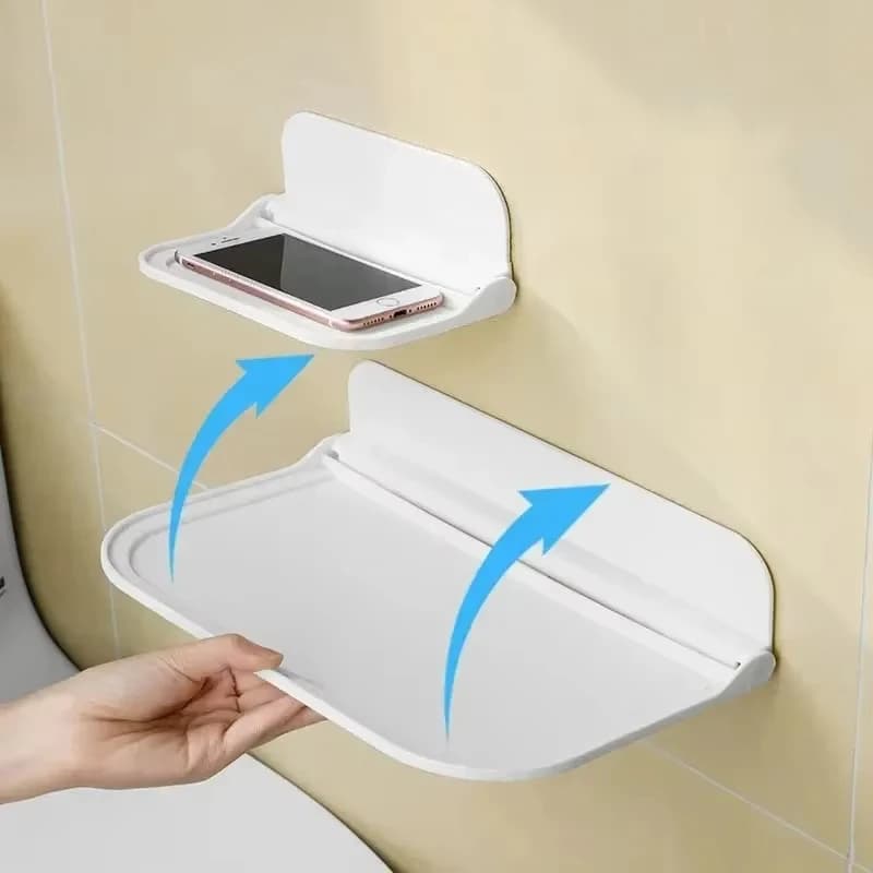 Folding Wall Mounted Shelf Punch-Free Foldable Storage Rack Space Saving Organizer Wifi Router Tray Phone Holder For Bathroom