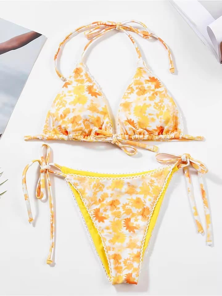 Vzvn Sexy Laced Up Print Bikini 2 Piece Set Women Split Swimsuit Beach Vacation Bikinis 2025 New All Season Backless Bikinis Set