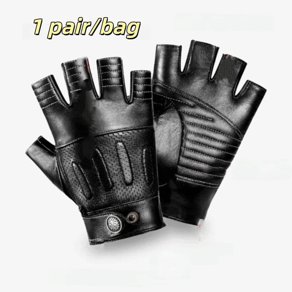 Genuine Sheepskin Leather Men's Vintage Gloves Soft Material Classic Retro Style Half Finger Gloves Breathable Material