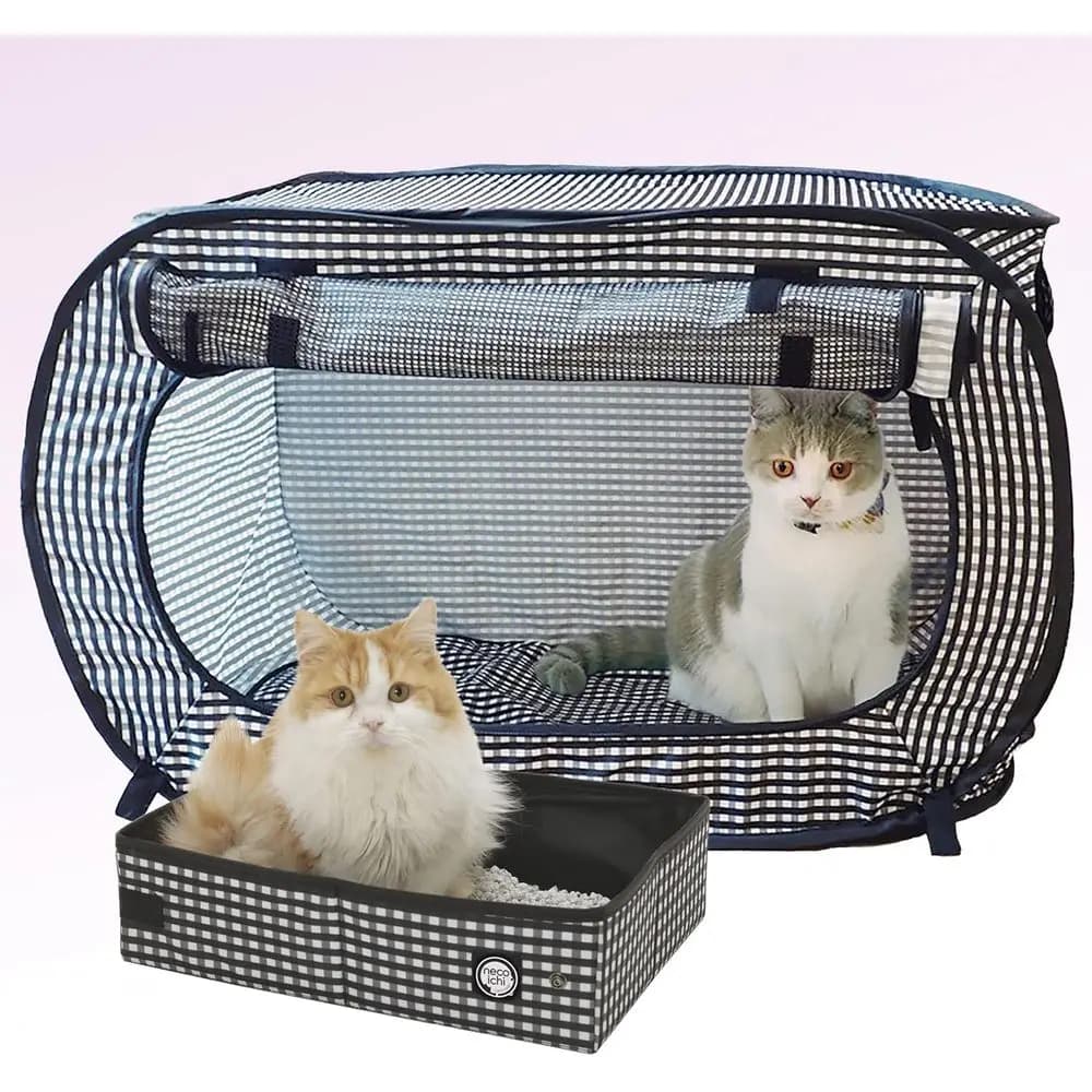 Trasportino per Gatti Str-ree, Gabbia da Viaggio 31.8 L x 20.0 W x 20.0 H con Set Lettiera, Pieghevole, Grigio con Strisce Bianche