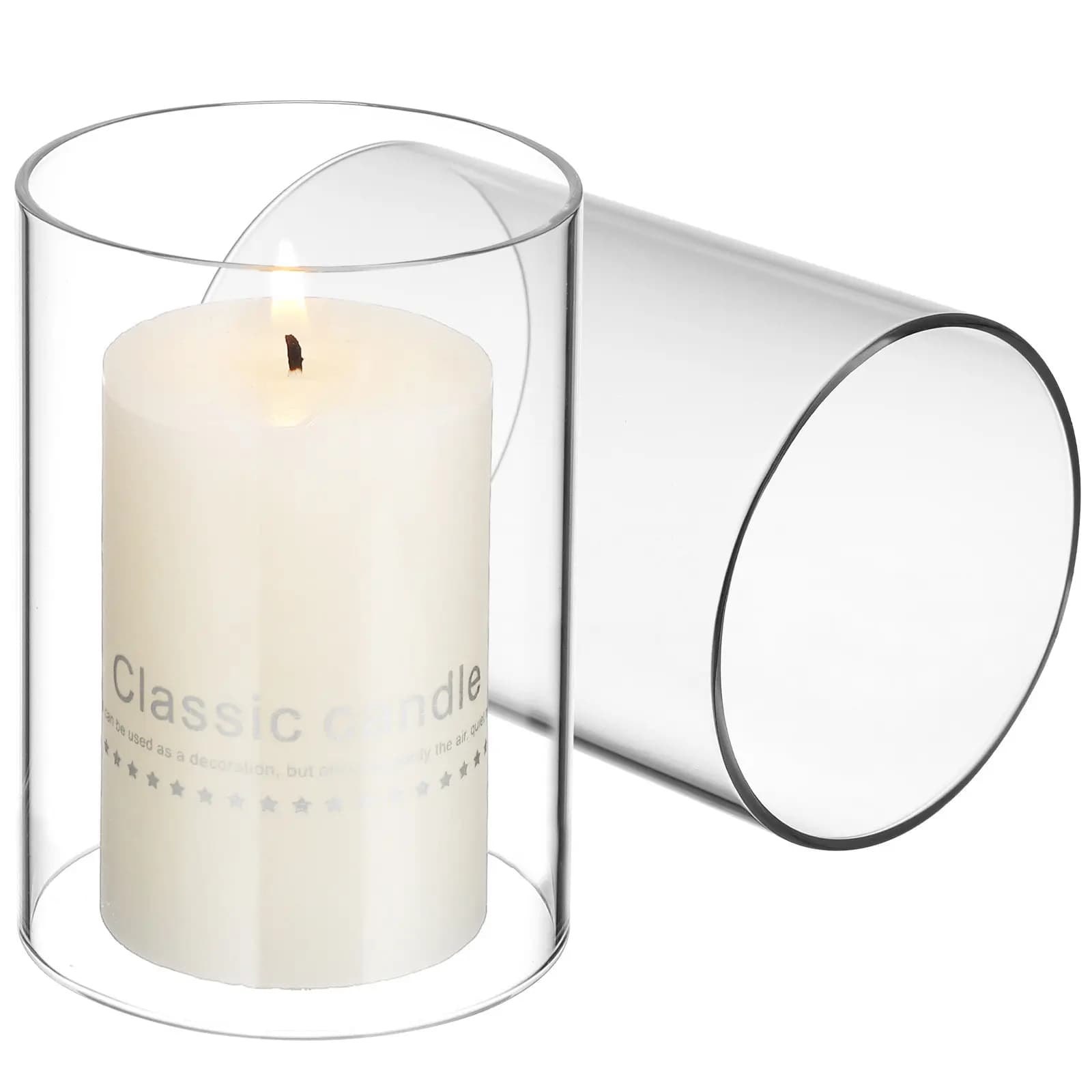 2 Pieces of Transparent Glass Covers for Tealight Candles, Decorative Candles Holder for Lunch Room