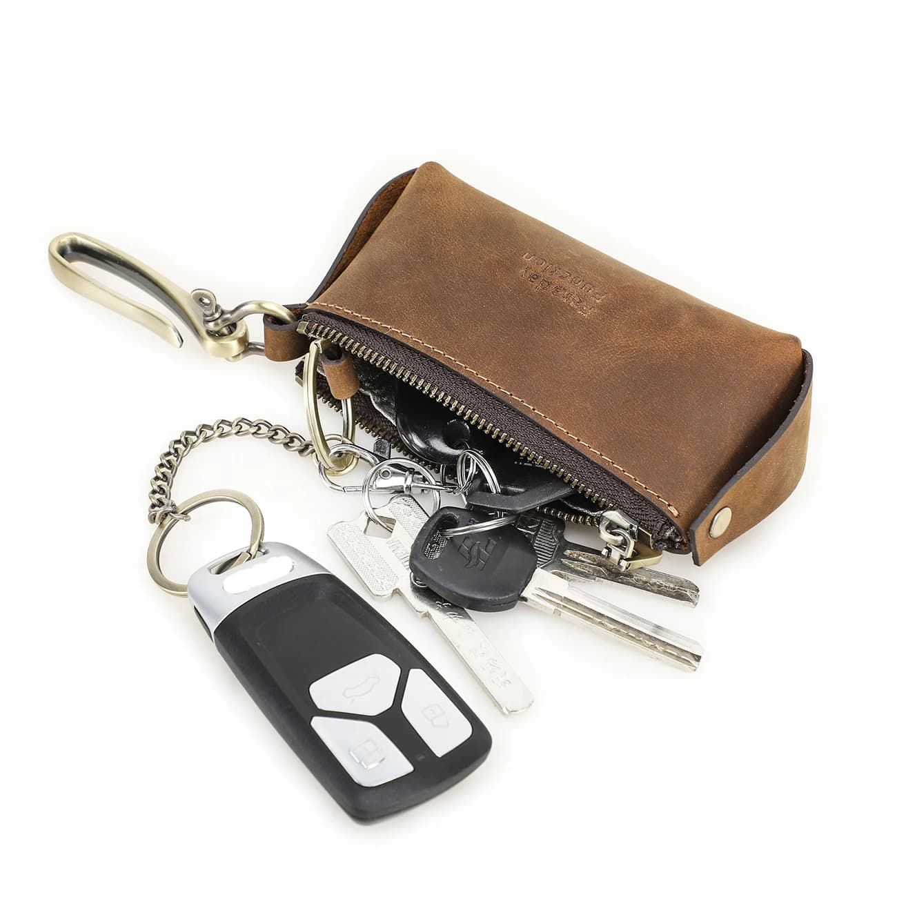Custodia Multifunzione Vintage in Pelle Crazy Horse per Chiavi Auto, Protezione RFID Anti-Graffio per Telecomandi e Chiavi Smart