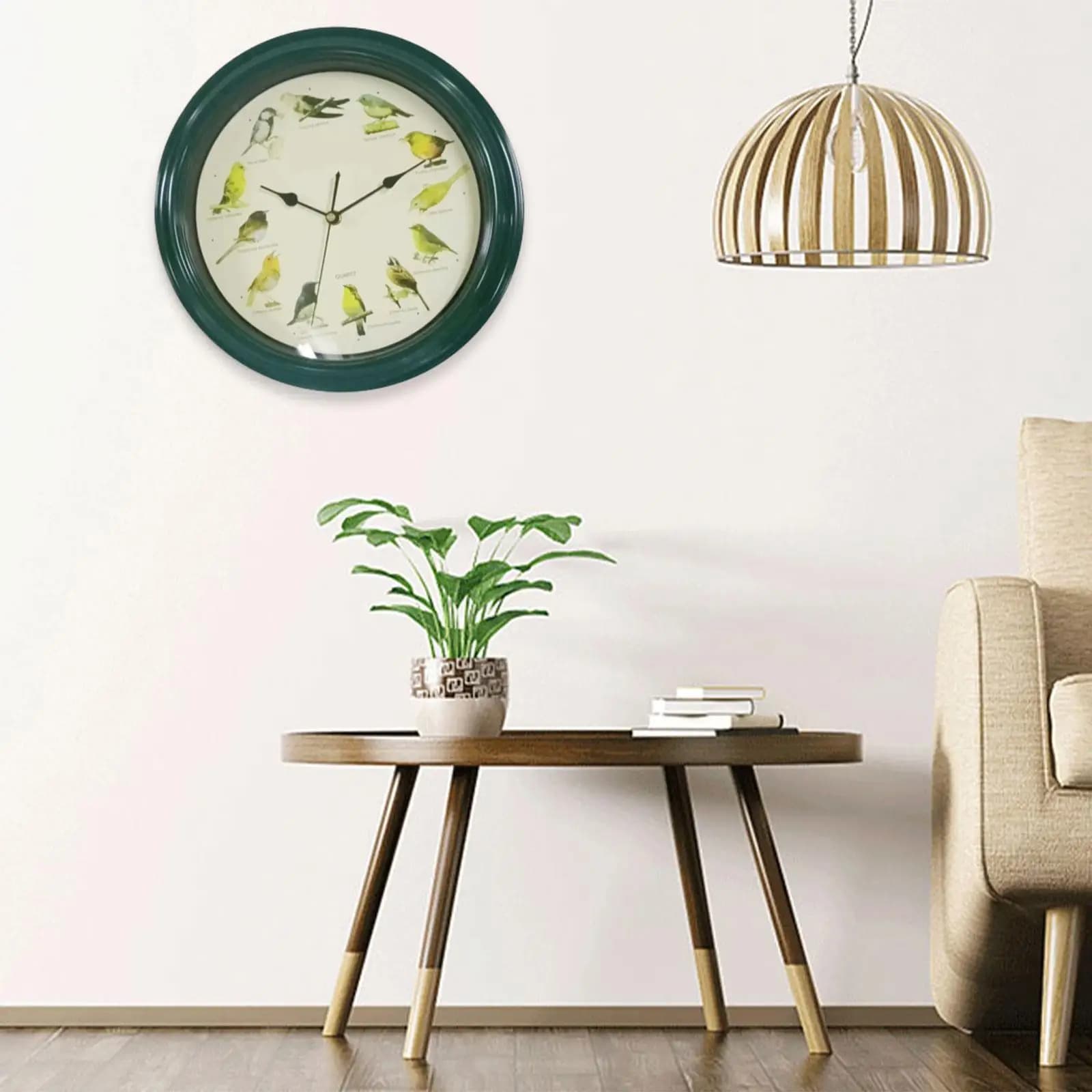 Orologio da Parete per Cucina con Melodie di Uccelli, Design Decorativo Artistico, Orologio Moderno Verde per Soggiorno e Ufficio