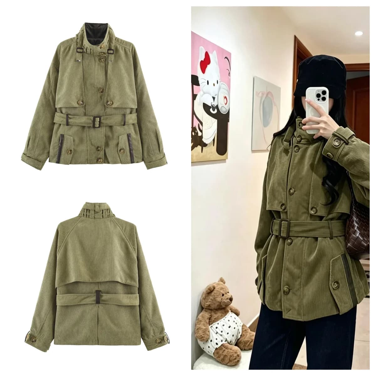 Guobioziy Women's Jacket 2026 Early Fall New Style – Fashionable Vintage Money Style with Belted Retro Workwear Coat