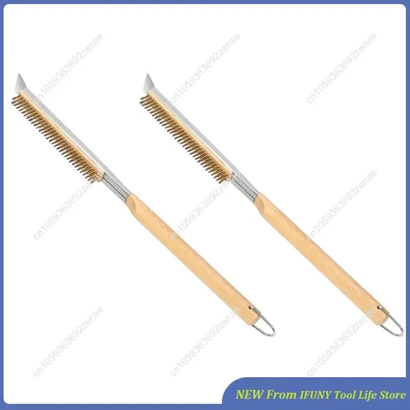 21 inch pizza oven brush, 2 pieces, with scrapers, brush for cleaning copper wire pizza stone, for cleaning barbecue, new