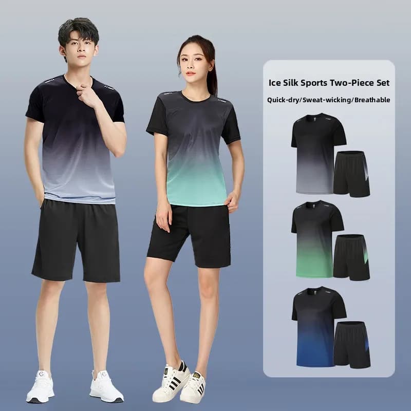 Set T-shirt a maniche corte in seta ghiaccio ad asciugatura rapida da uomo, nuovo set sportivo estivo ampio e traspirante per corsa e tempo libero