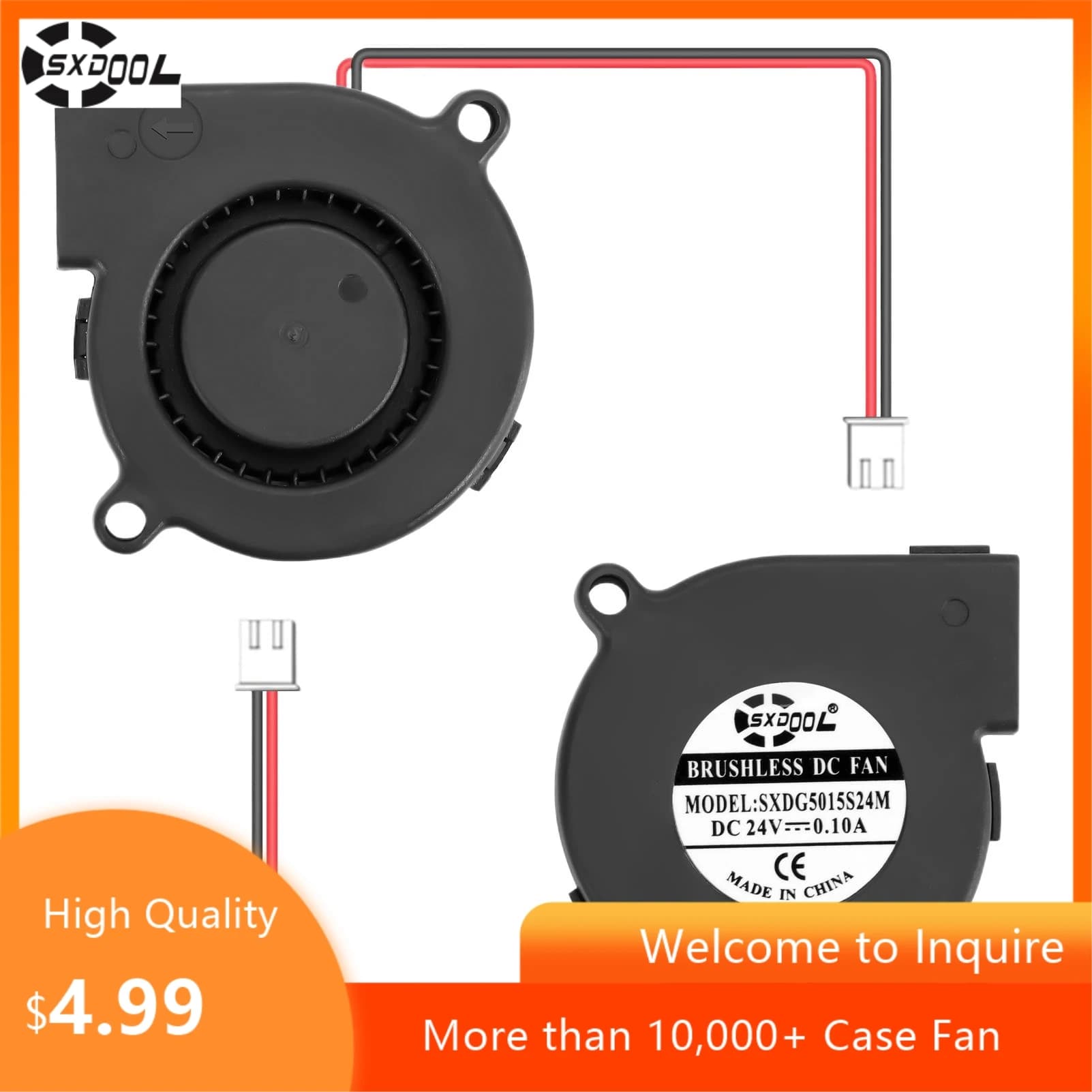 2PCS 50mm Ventola per stampa 3D SXDOOL DC 12V 50x50x15mm Doppio cuscinetto a sfere Ventola radiale a 2 pin, Ventilatore 5015S per raffreddamento stampante 3D
