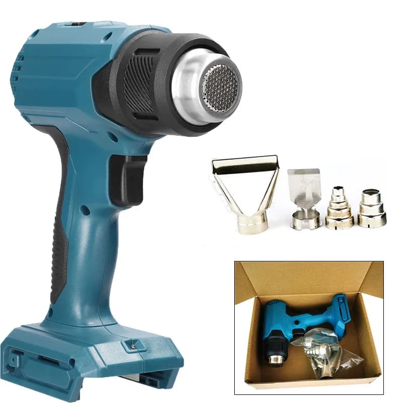 Pistola termoretraibile portatile Pistola termica elettrica senza fili Tre impostazioni di temperatura con 4 ugelli compatibile con batteria Makita 18V