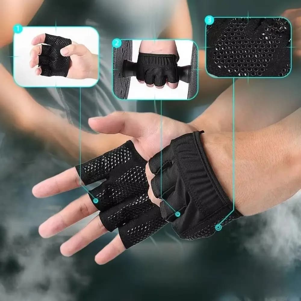 1 pair Breathable Gym Half Finger Gloves Anti-slip Contrast Color Cycling Gloves Palm Guards with Wrist Band Fitness Gloves Men