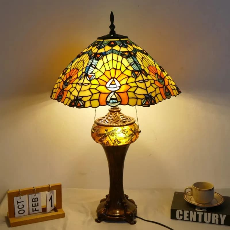 Lampada da scrivania in stile europeo-americano, lampada Tiffany in vetro colorato per camera da letto, soggiorno, studio, villa, lampada da scrivania a LED.
