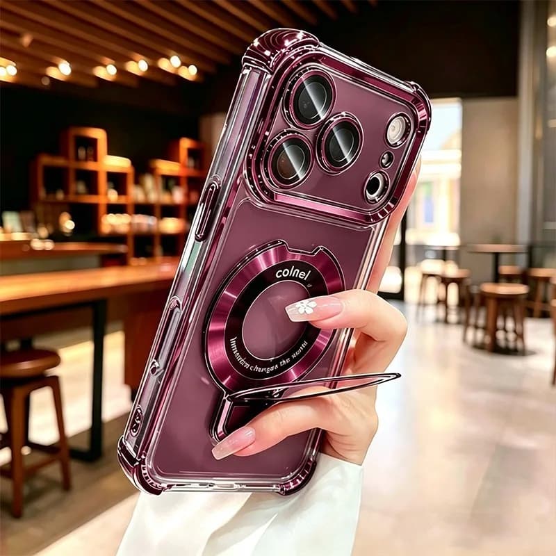Luxury Magnetic Stand For Magsafe Wireless Charging Plating Phone Case For iPhone 18 17 Pro 16 15 Plus 14 13 12 11 Pro Max Cover