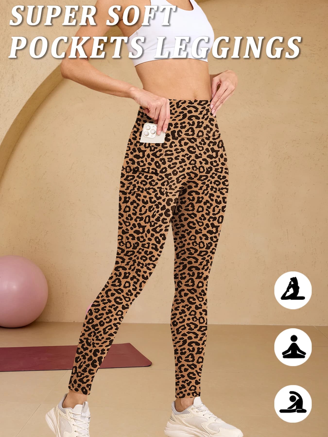 Leggings sportivi super morbidi con tasche per donna, pantaloni attillati a vita alta per allenamento, yoga e corsa.