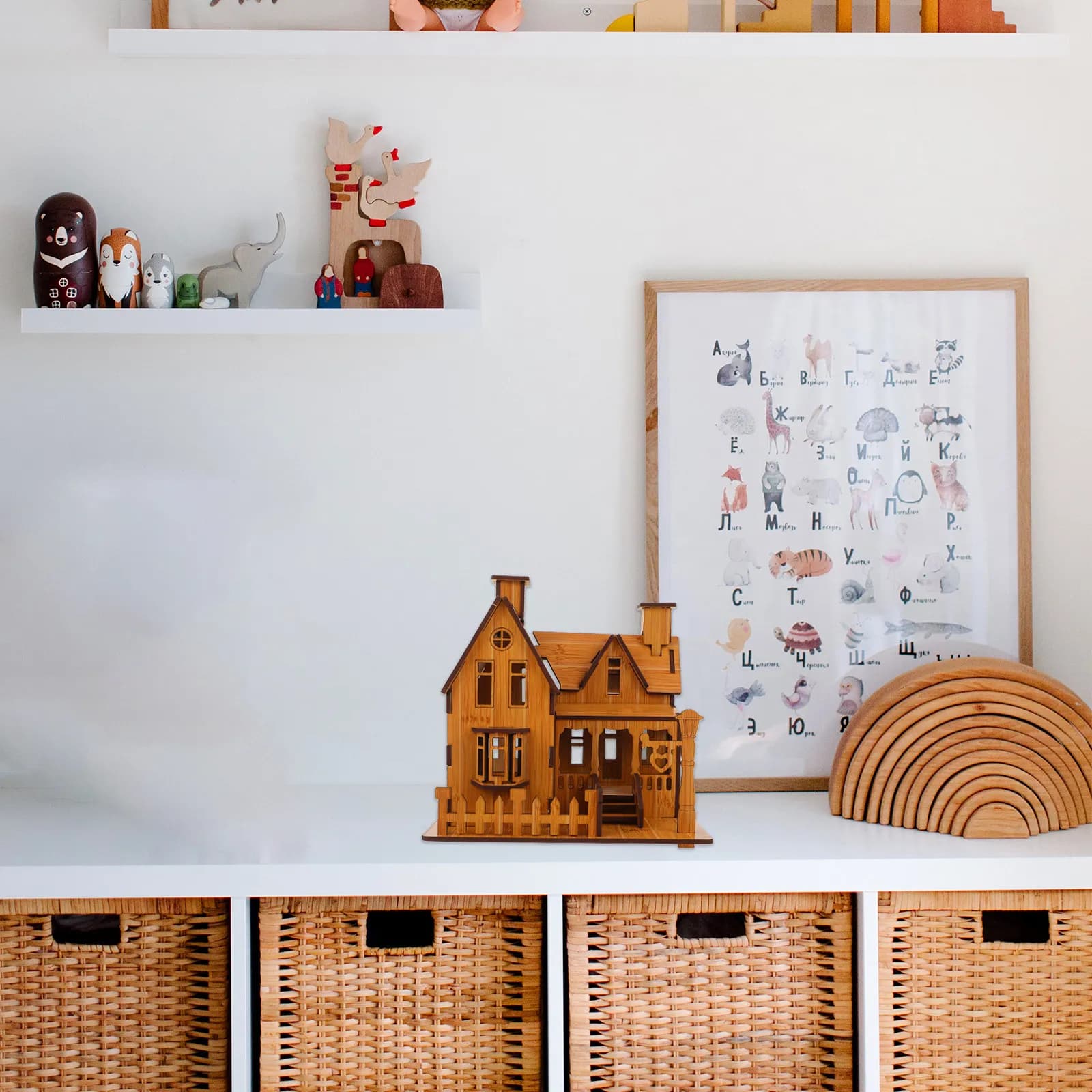 Puzzle 3D in Legno a Forma di Casa, Gioco Educativo Creativo per Sviluppare l'Immaginazione e l'Interazione Genitore-Figlio